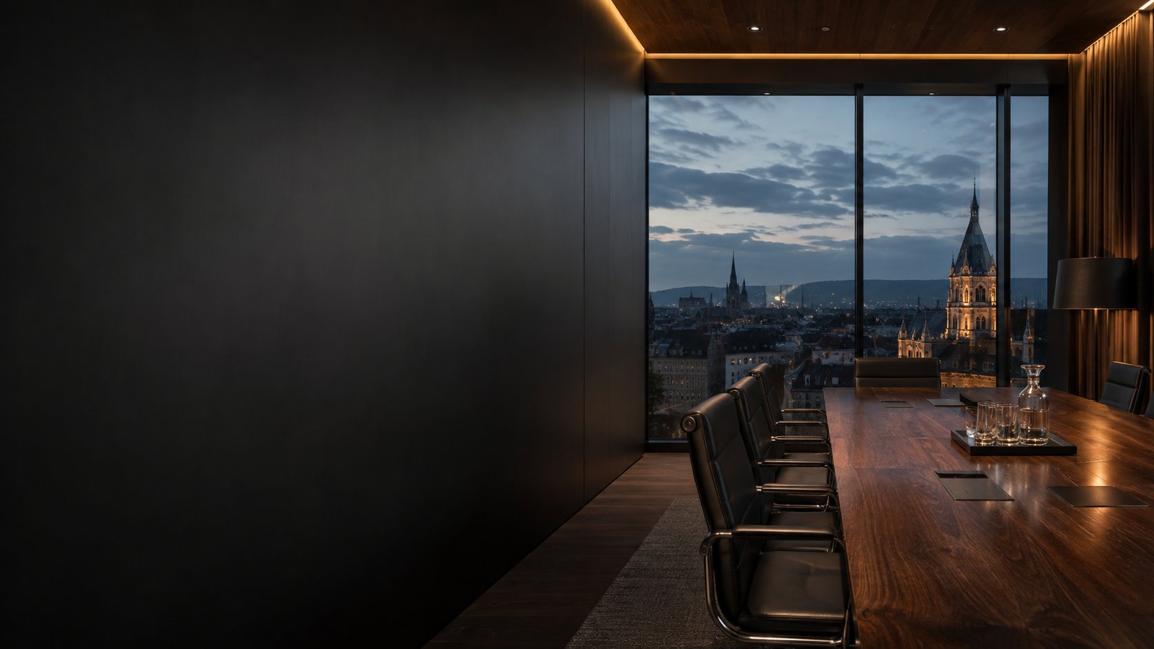Private boardroom at blue hour